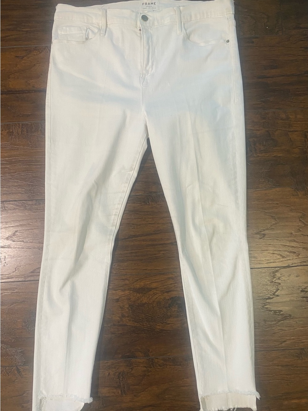 Frame Denim White Cropped Frayed-Hem Ankle Jeans